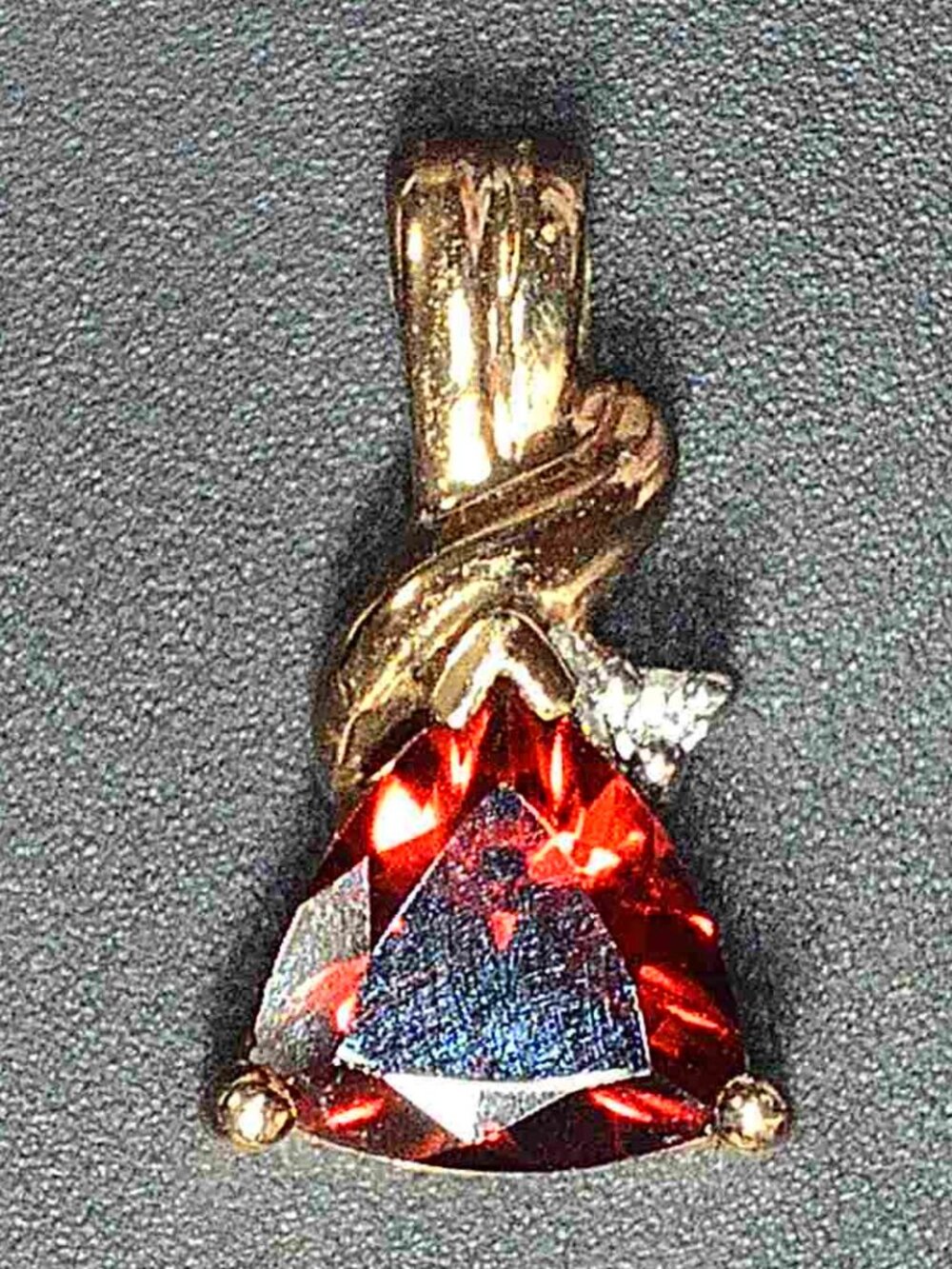 10Kt Yellow Gold Red Garnet & Diamond-Accent Pendant